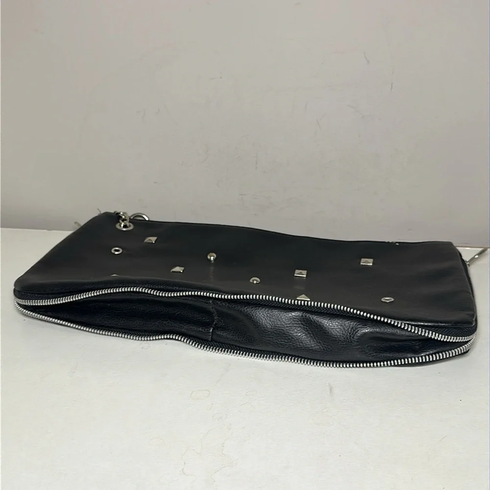 Black silver Studded faux Leather Clutch with chain expandable